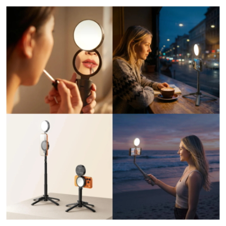 Ulanzi MT40 (T177) - mini statyw, selfie stick z lampą LED do smartfona (magnetyczny uchwyt) - przykład użycia